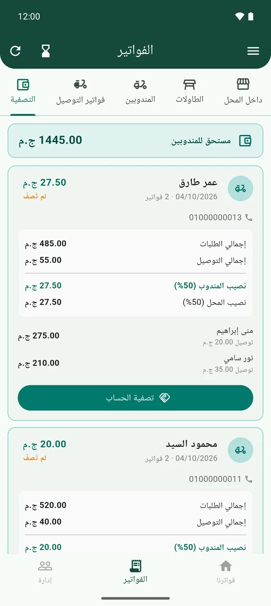 كارت لكل مندوب ولكل يوم.