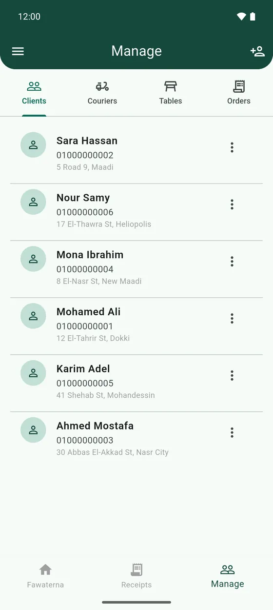 The client list in Manage.