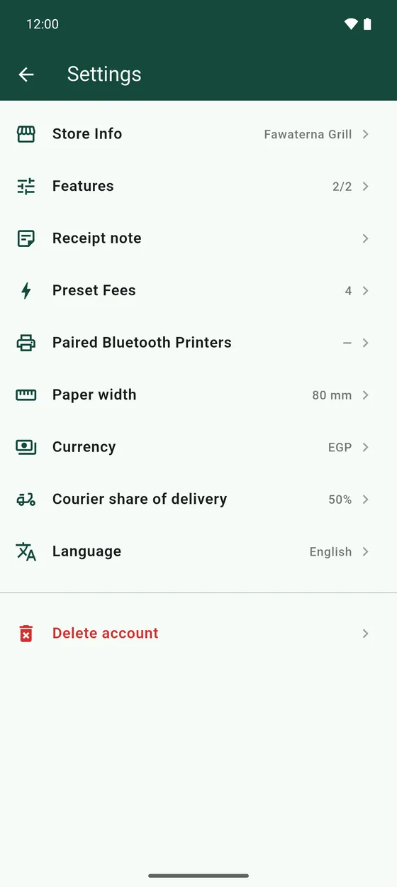 App settings.